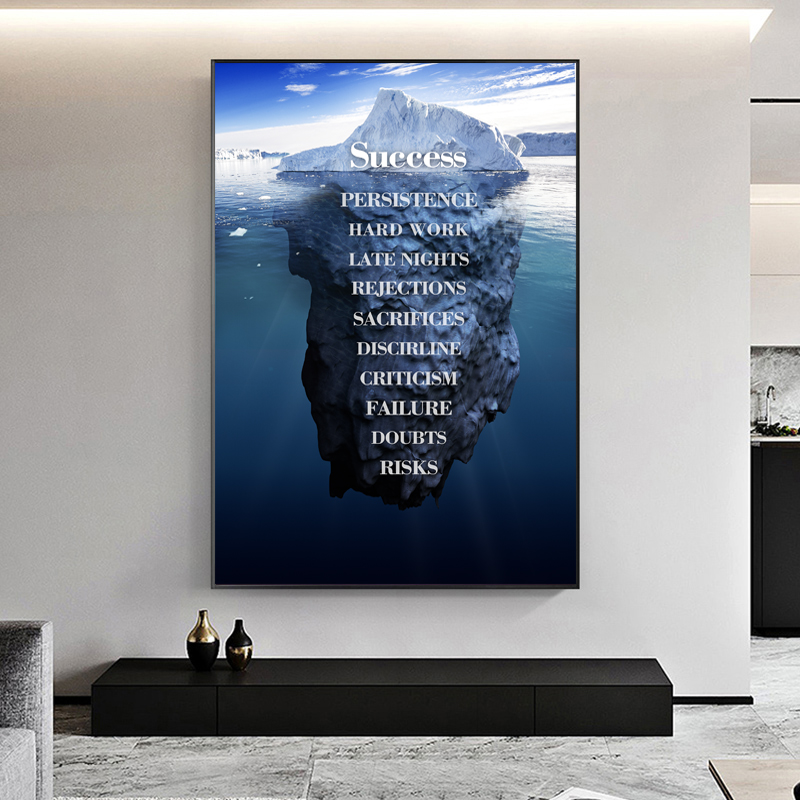 Ice Mountain Success Quote Motivational Poster Nordic Wall Art Canvas ...
