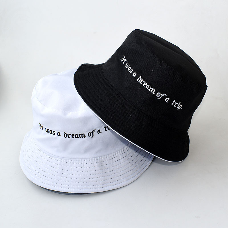Bucket Hats Women Letter Embroidered Double-sided Fisherman Hat Korean ...