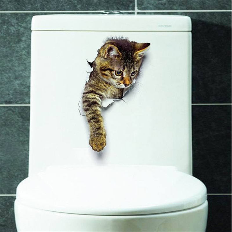 3d view vivid cats switch toilet hole decals bathroom home decoration ...