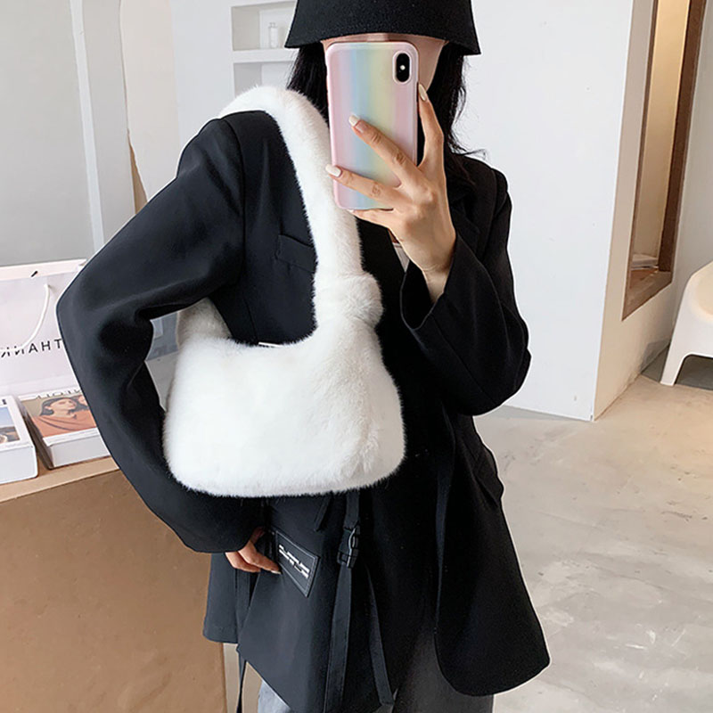 Soft Plush Cute Small Shoulder Bags for Women Winter Warm Simple Wild