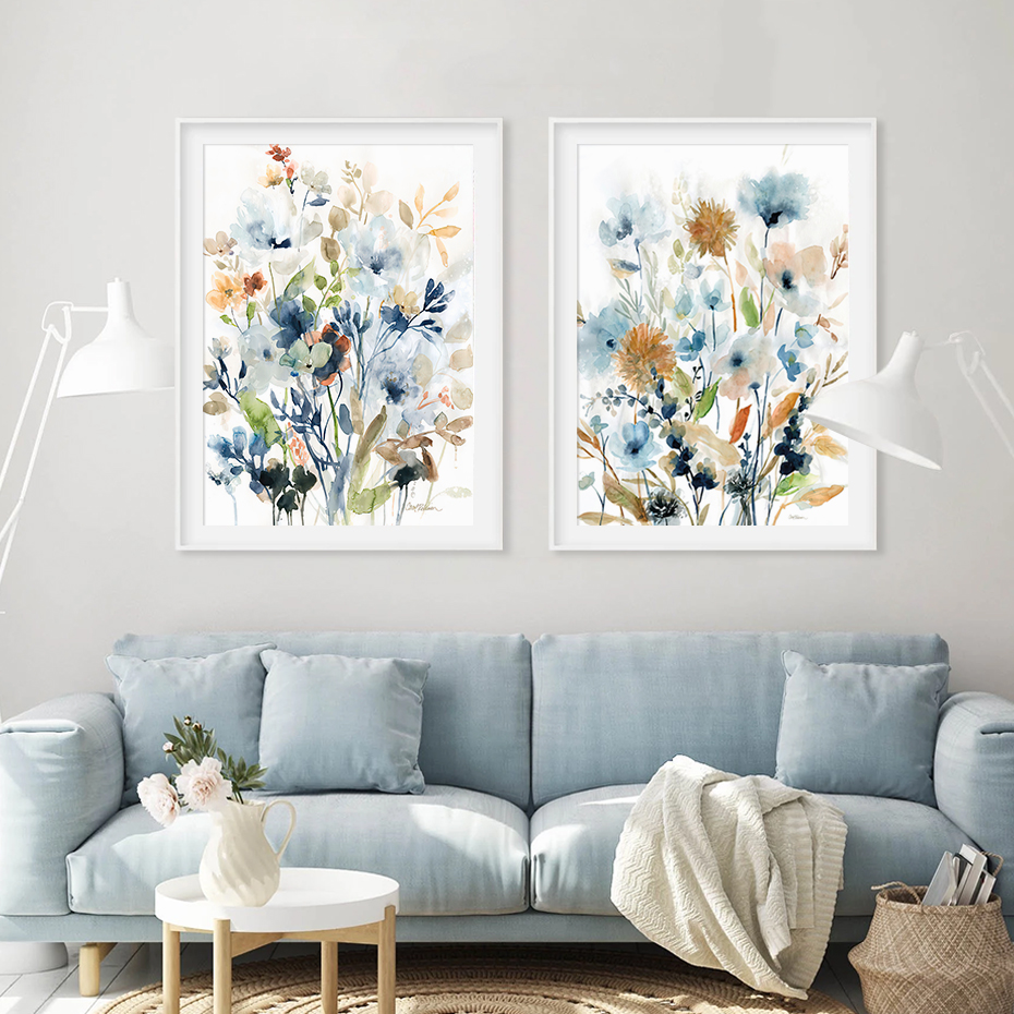 Watercolor Holland Spring Mix Flowers Leaves Canvas Painting Wall Art ...