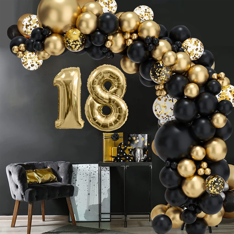 Black Gold Balloon Garland Arch Kit Confetti Latex Ballon Birthday ...